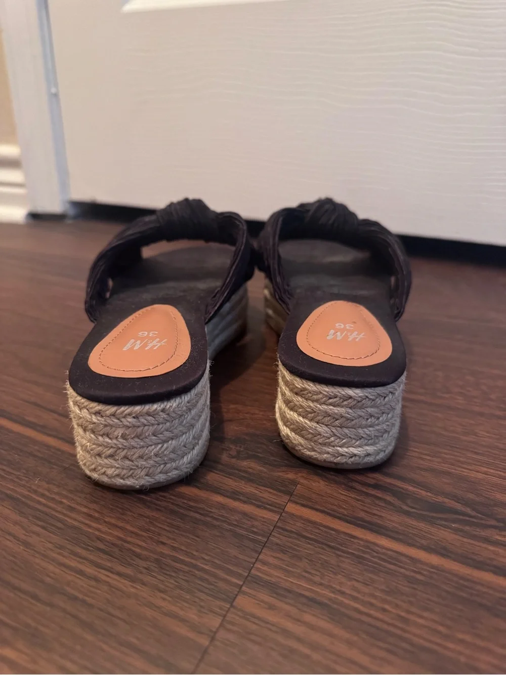 H&M Black Twisted Espadrille Platform Slide